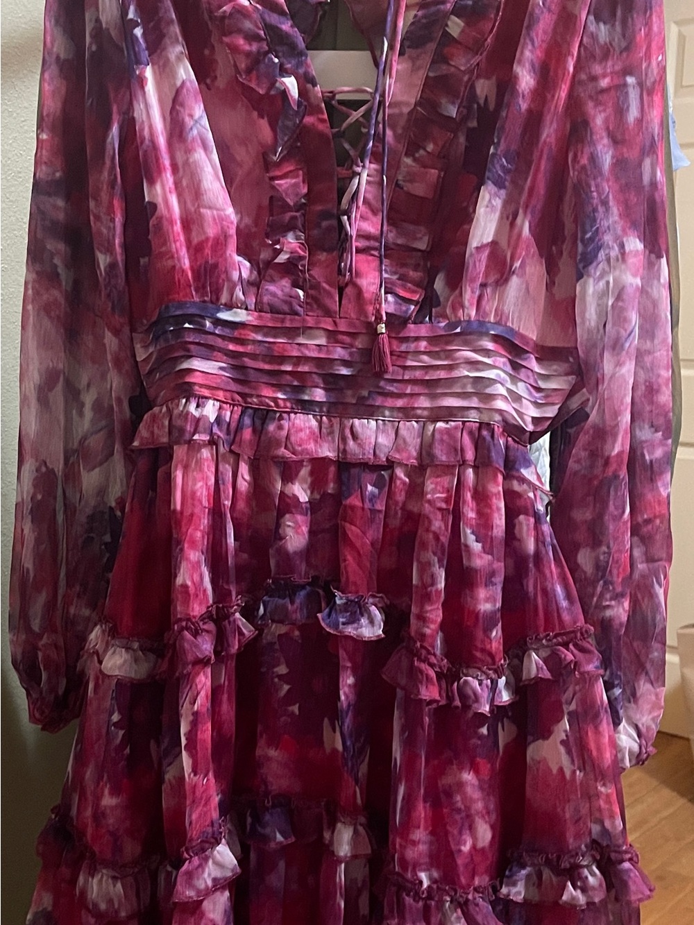 L'ATISTE Pink and Purple Ruffled Tie-Dye Party Dress